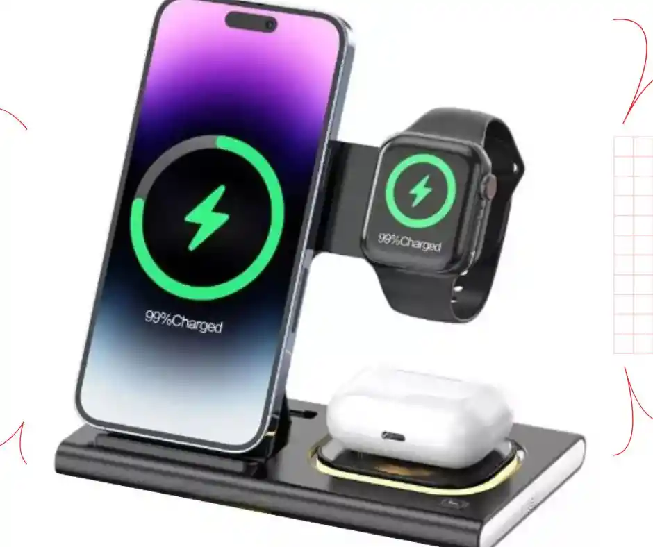 Cargador Inalámbrico 3 En 1 Escritorio Iphone/iwatch/airpods Color Negro