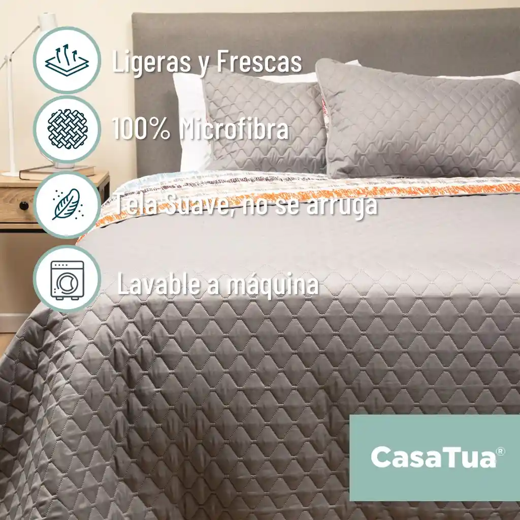 Cubrelecho Edredon Quilt Sencillo Estampado Doble Faz +funda