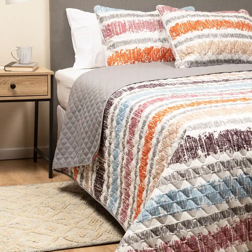 Cubrelecho Edredon Quilt Sencillo Estampado Doble Faz +funda