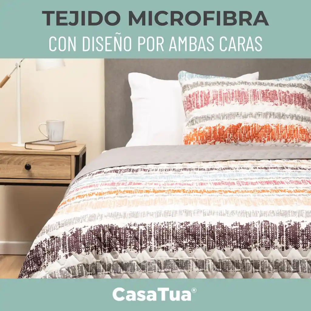 Cubrelecho Edredon Quilt Sencillo Estampado Doble Faz +funda