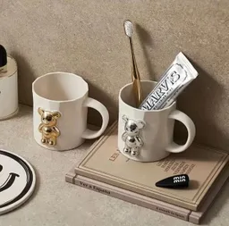 Pocillo Decorativo Blanco Oso Dorado Utensilio Cocina