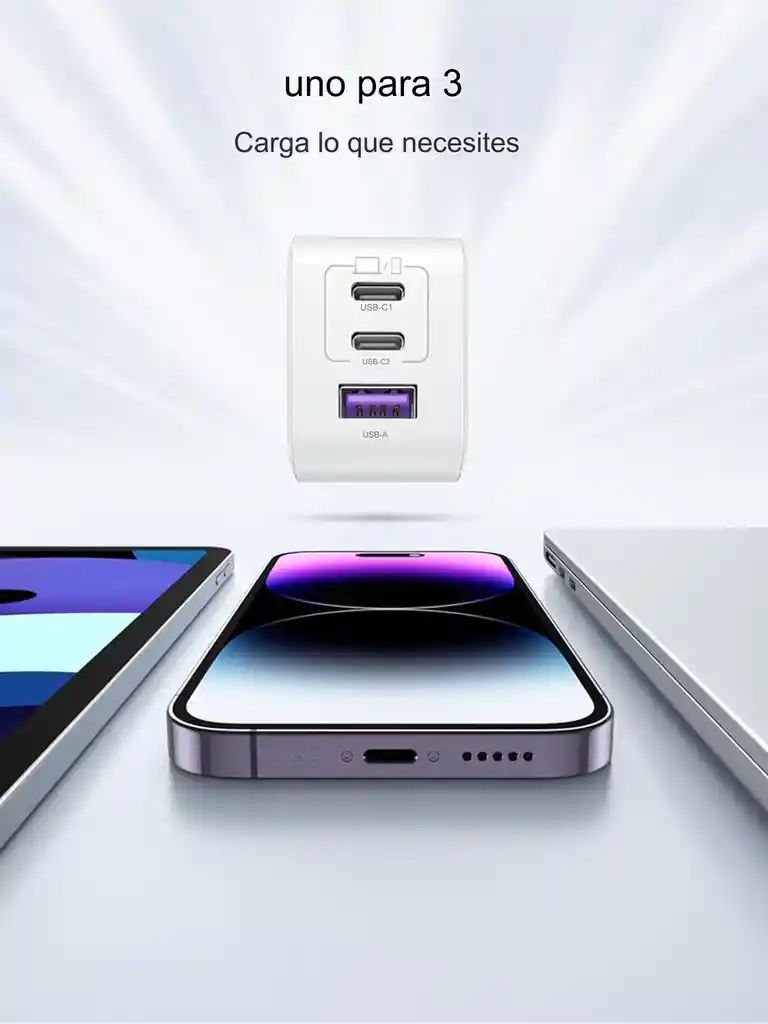 Ugreen Cargador Carga Rápida Gan Usb A, 2 Usb C 65w Blanco