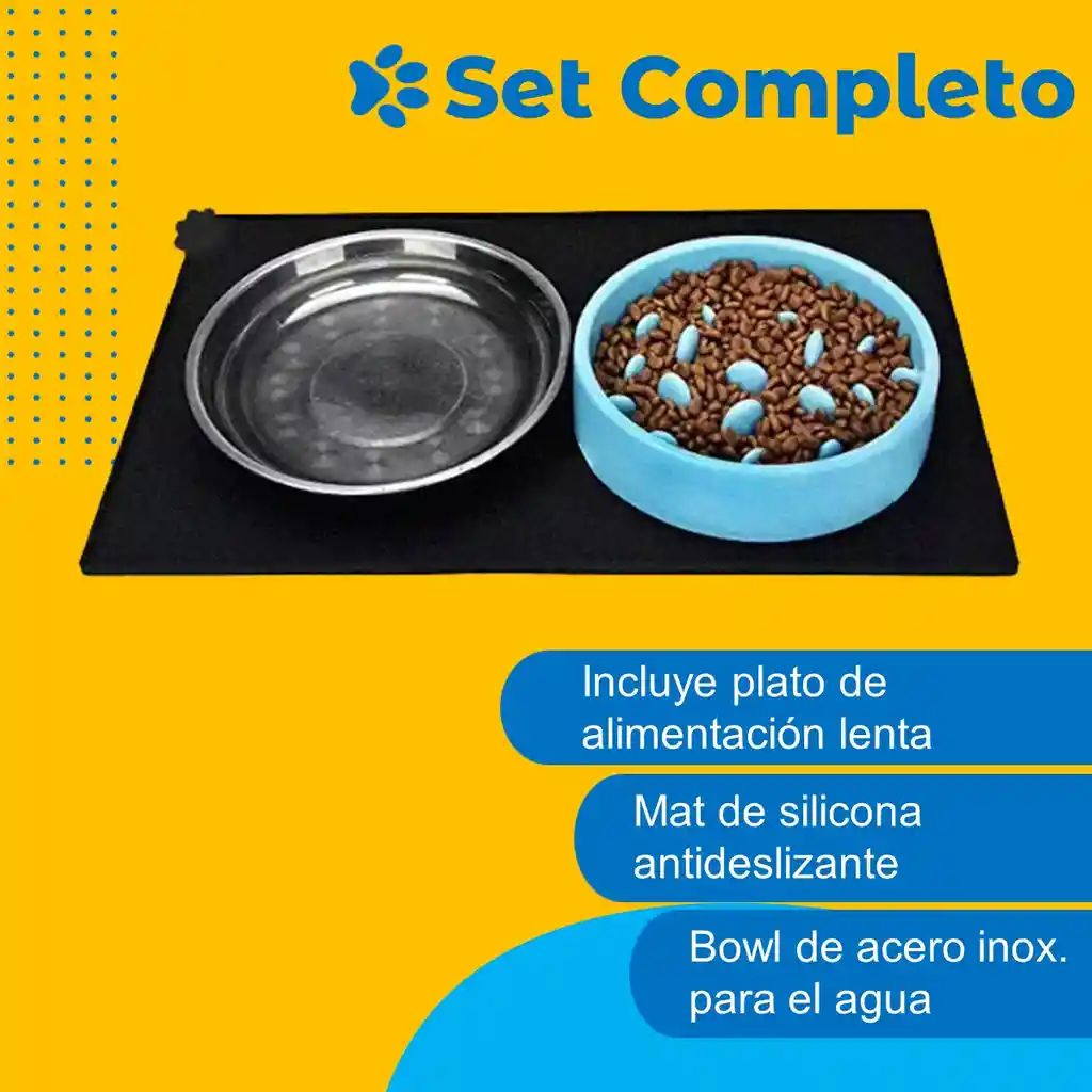 Plato Comida Perro Mascota Set Petpal Set Bebedero + Tapete