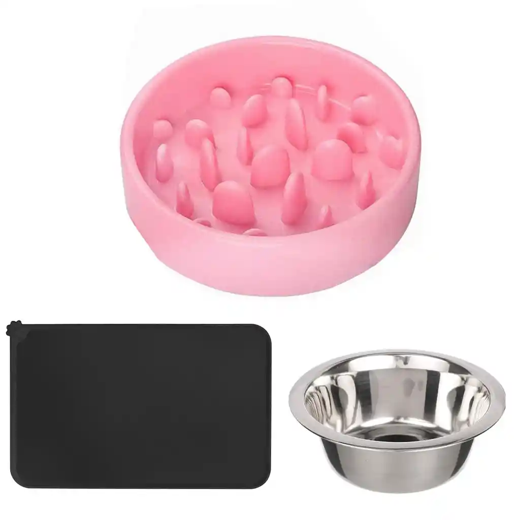 Plato Comida Perro Mascota Set Petpal Set Bebedero + Tapete