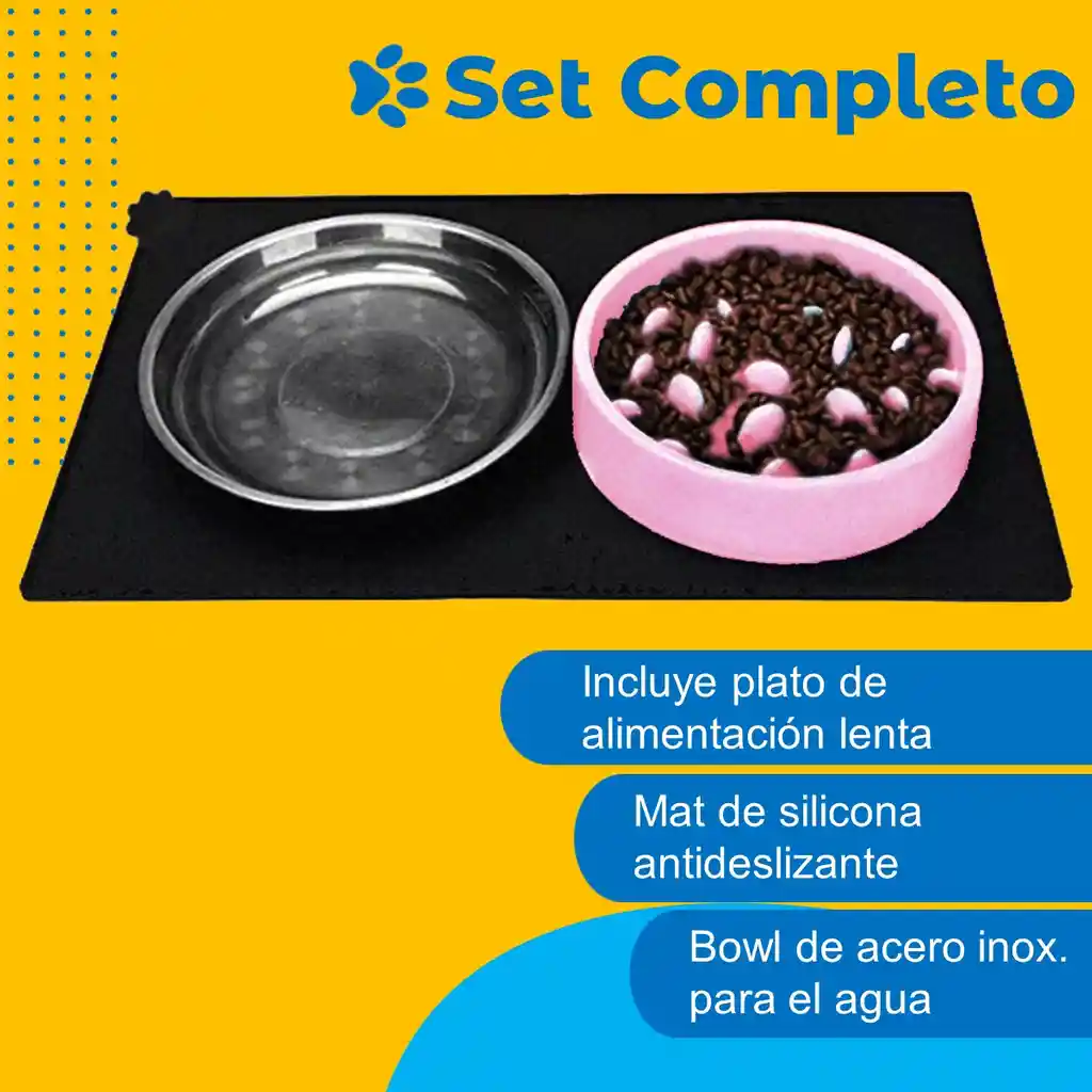 Plato Comida Perro Mascota Set Petpal Set Bebedero + Tapete