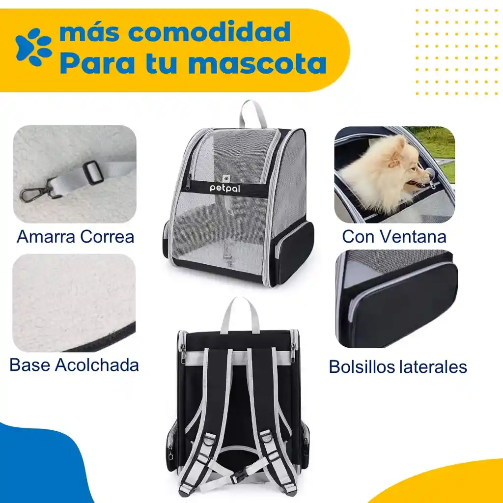 Bolso Tipo Morral Transportador Mascotas Gato Perro Petpal