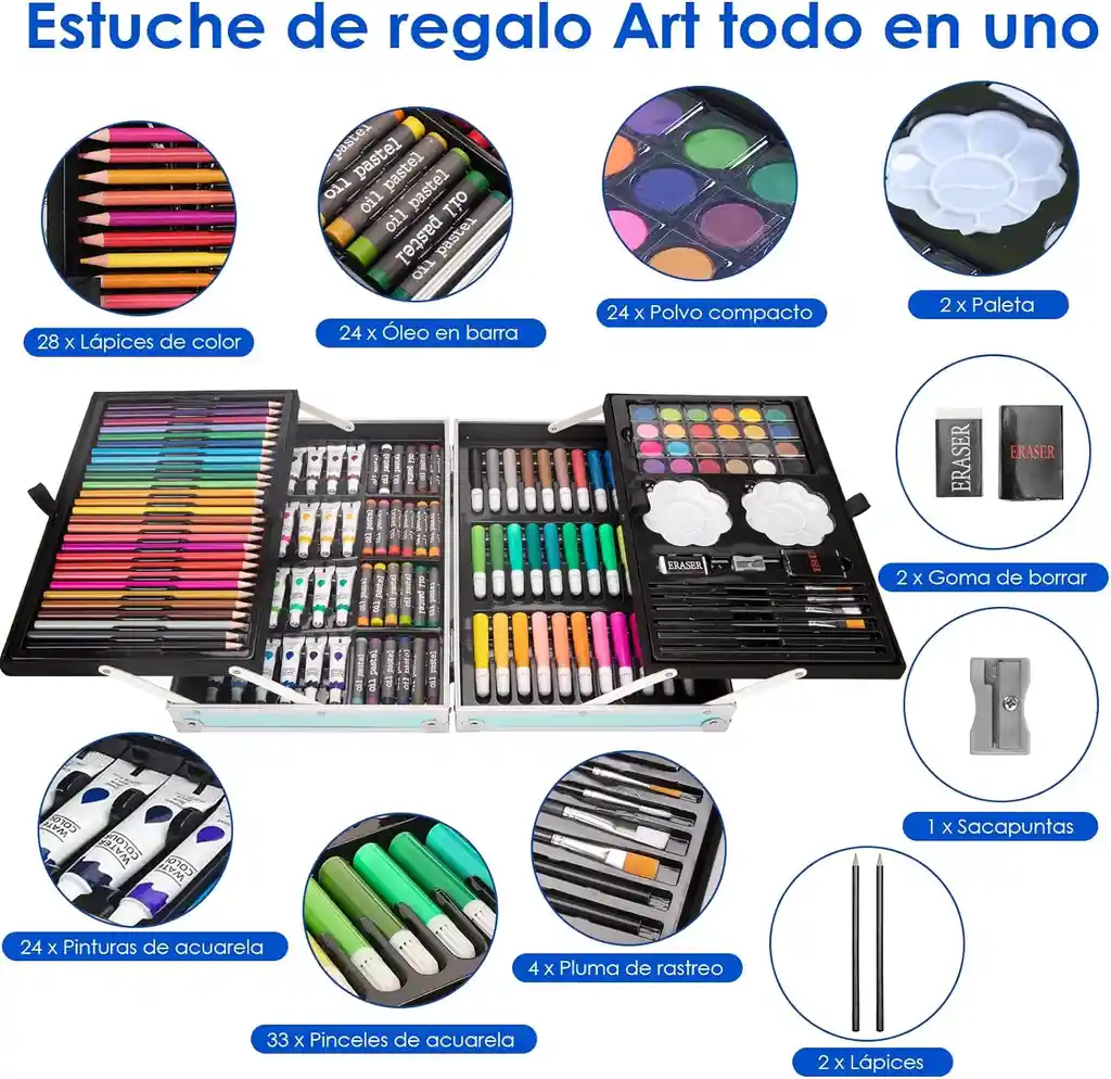 Set De Arte Profesional Plegable De Aluminio, 145 Piezas Kit De Dibujo En Color, Para Niños Y Adultos