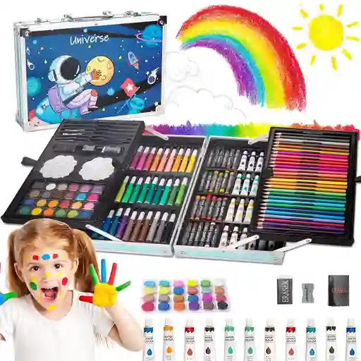 Set De Arte Profesional Plegable De Aluminio, 145 Piezas Kit De Dibujo En Color, Para Niños Y Adultos
