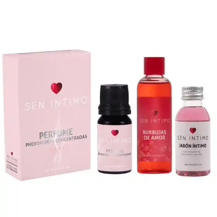 Kit Sen Intimo Perfume Pheromonas Concentradas Para Dama + Sen Intimo Burbujas De Amor Baño De Espuma X 60 Ml + Jabon Intimo Sen X 30ml