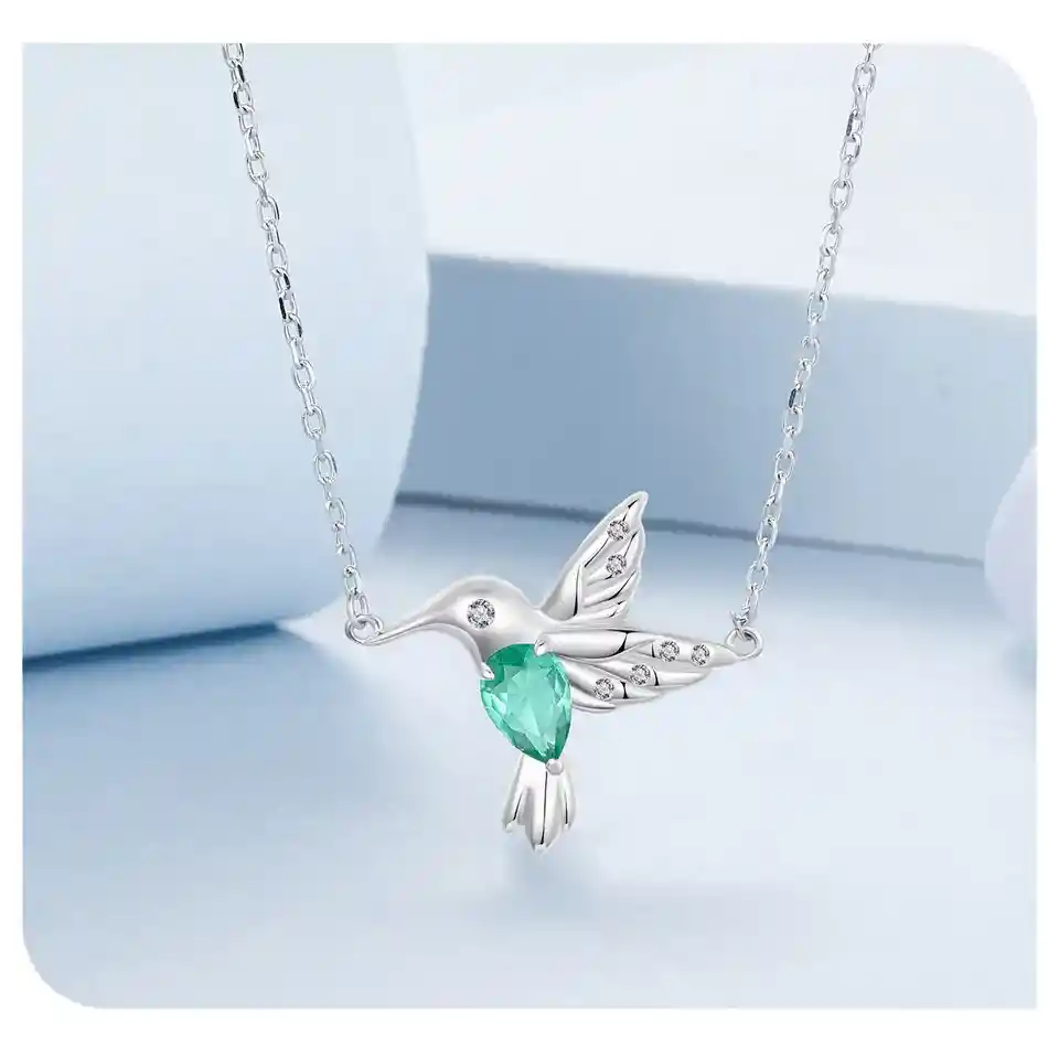 Collar Para Mujer Dije Pájaro Colibrí Cristal En Plata 925