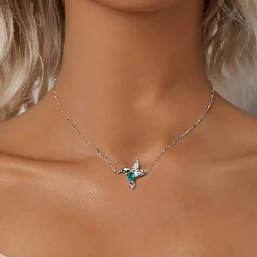 Collar Para Mujer Dije Pájaro Colibrí Cristal En Plata 925