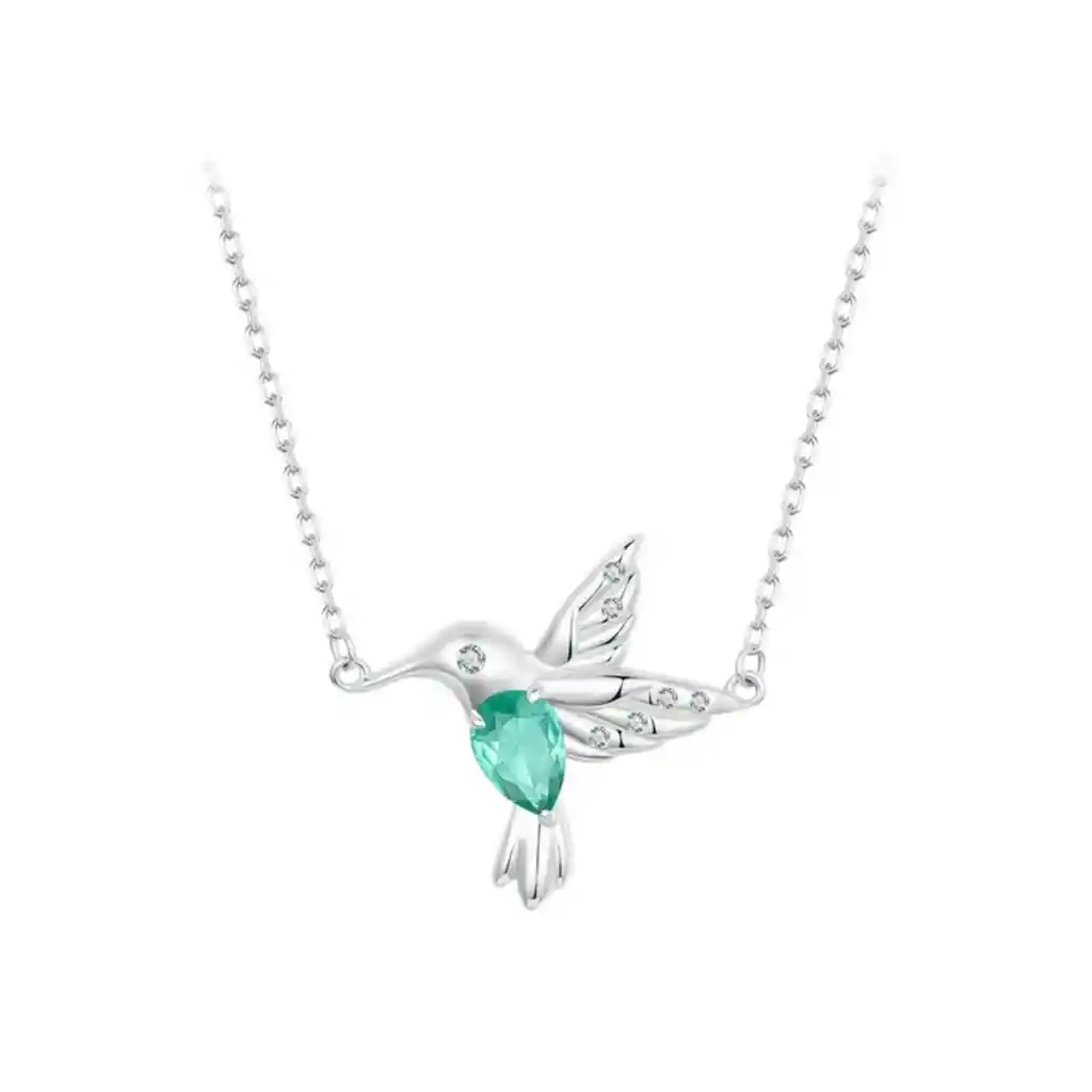 Collar Para Mujer Dije Pájaro Colibrí Cristal En Plata 925