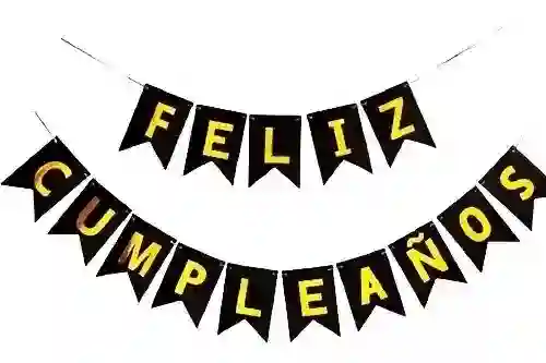 Letrero Guirnalda Feliz Cumpleaños Pequeño Negro/destellos Azul 16 X 11.5 Cm