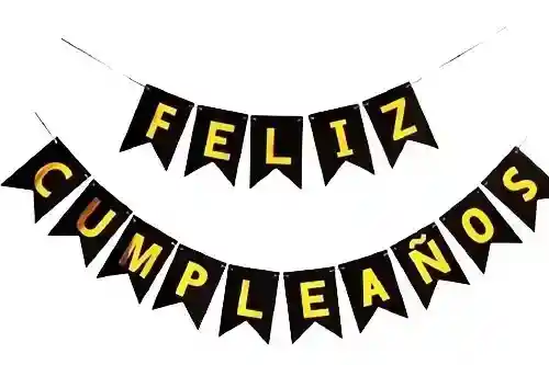 Letrero Guirnalda Feliz Cumpleaños Pequeño Negro/destellos Azul 16 X 11.5 Cm