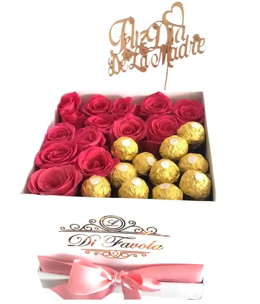 Caja Floral Para Mama; Chocolate Ferrero Rocher Y Rosas.