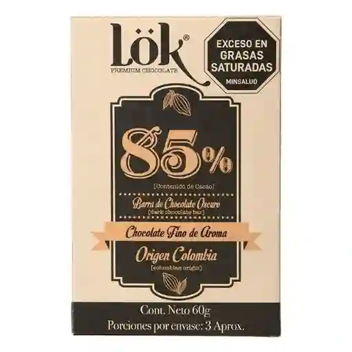 Barra Lok Premium Products Chocolate Oscuro 85% Fino Arom (60 Gr)