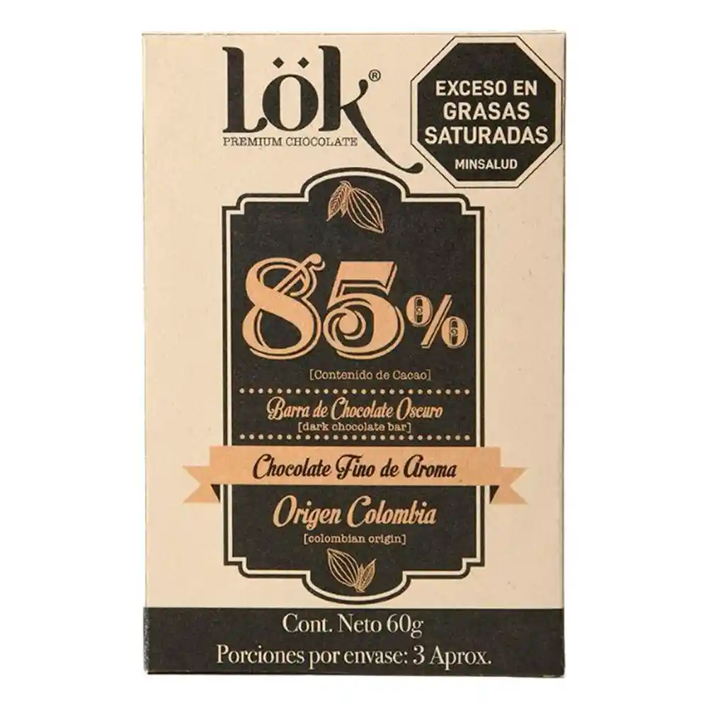 Barra Lok Premium Products Chocolate Oscuro 85% Fino Arom (60 Gr)