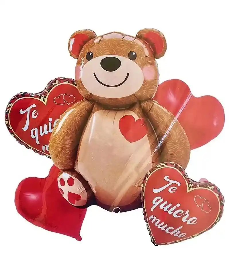 Bouquet Globos Metalizados 5 Piezas Oso Te Quiero Mucho Amor Y Amistad San Valentín Madres