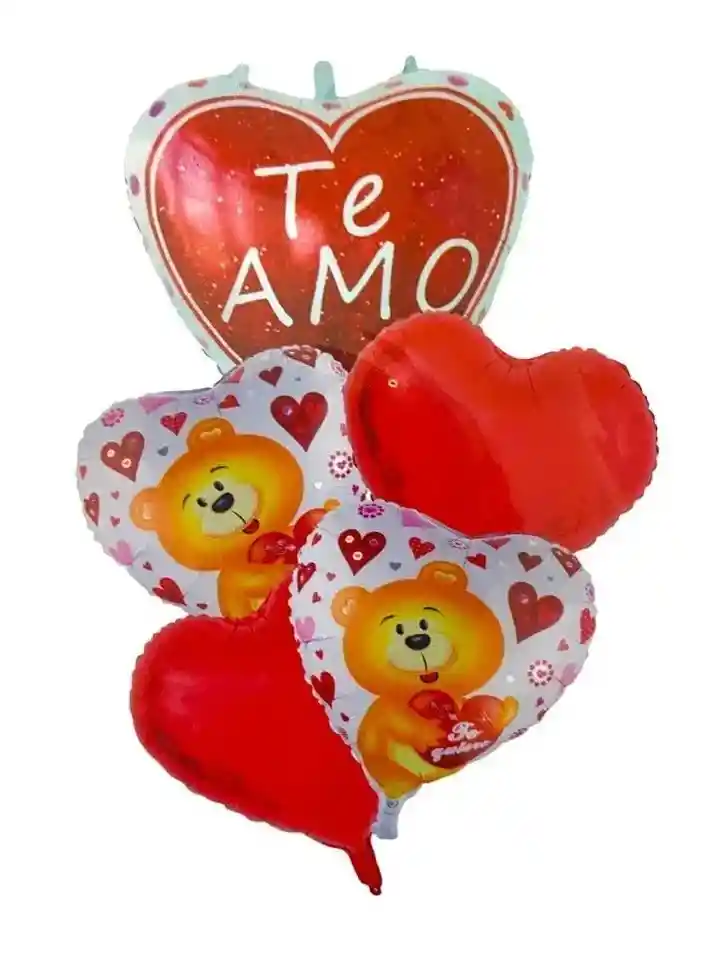 Bouquet Globos Metalizados 5 Piezas Te Amo / Amor Y Amistad San Valentín Madres