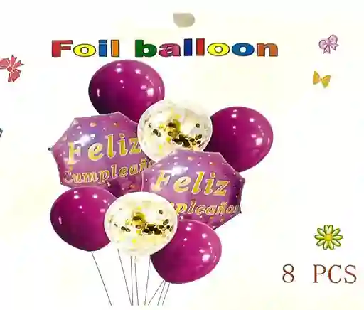 Bouquet Globo Metalizado Fc 8 Piezas Fucsia