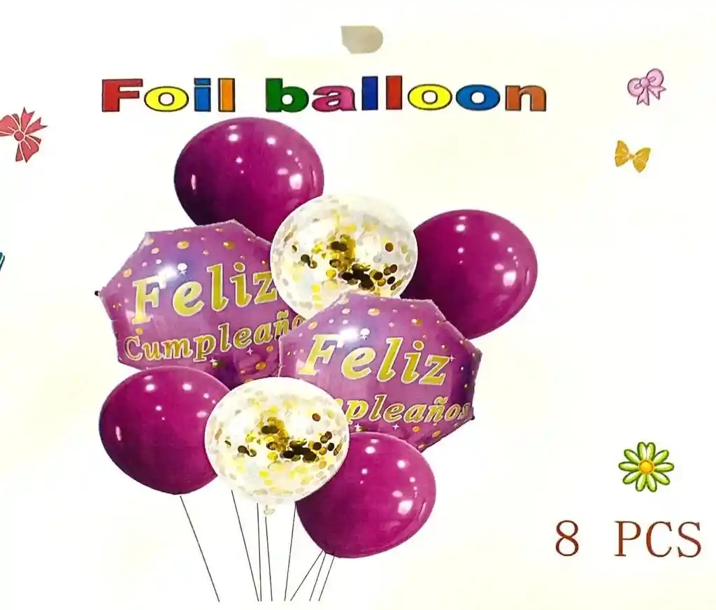 Bouquet Globo Metalizado Fc 8 Piezas Fucsia