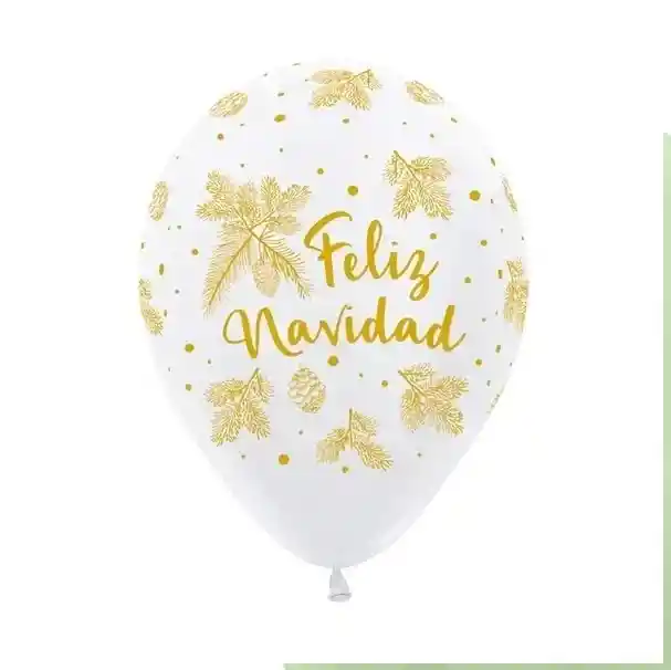 Bombas Globo R12 Fashion Blanco Infinity Feliz Navidad Dorada X10 Unidades