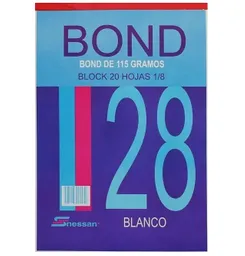 Block Papel Bond Grueso 115 Gramos, Octavo X 20 Hojas Blanco