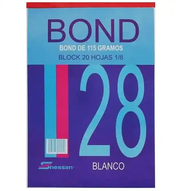 Block Papel Bond Grueso 115 Gramos, Octavo X 20 Hojas Blanco