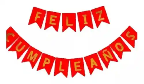 Banderin Feliz Cumpleaños Rojo Mate - Letras Doradas