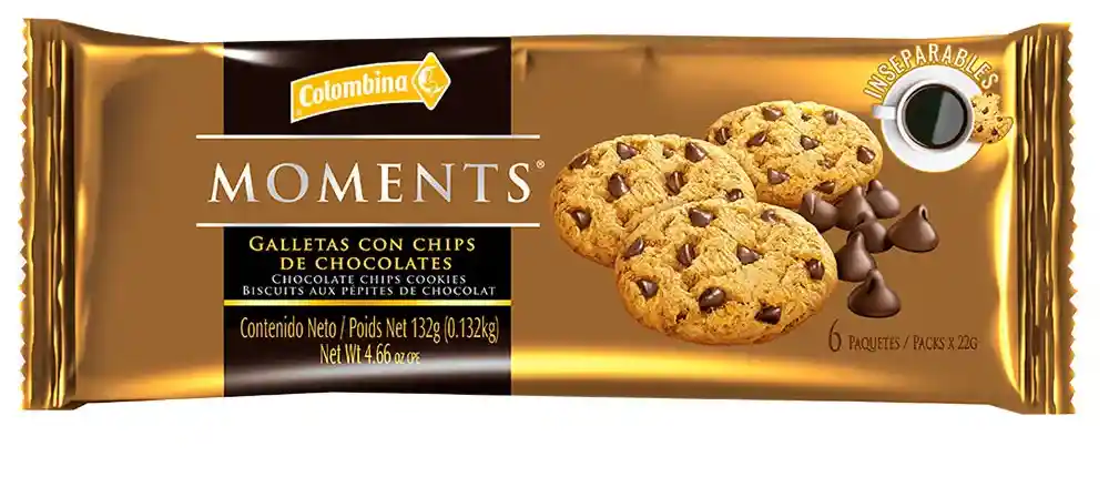 Galleta Moments Con Chips De Chocolate X 132g - 9unds