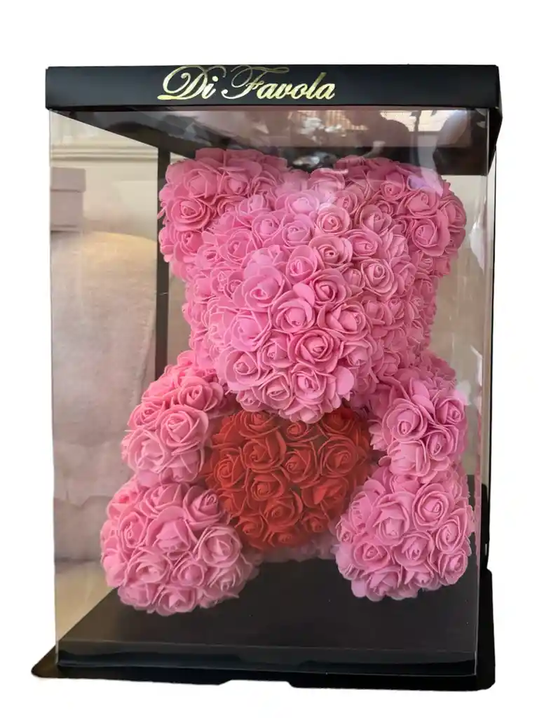 Oso De Rosas Grande Rosado Artificiales En Caja De Acetato