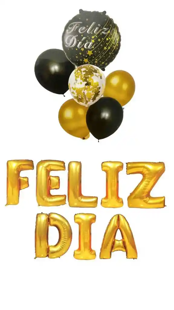 Bouquet Feliz Dia Globos 20 Piezas Dia Papa Latex, Metalizados Y Cristal Con Confeti Dorado/negro