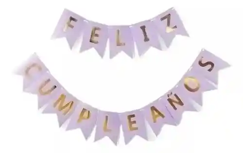 Banderin Feston Feliz Cumpleaños Lila Mate Letras Doradas