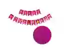 Banderin Feston Feliz Cumpleaños Fucsia Brillante En Holograma Letras Doradas