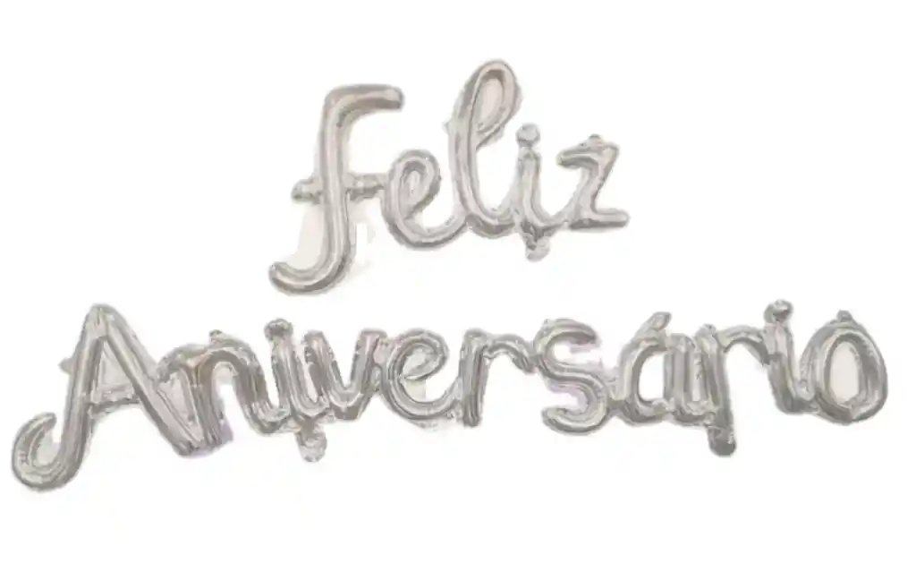 Letrero Feliz Aniversario Metalizado Inflable Plateado