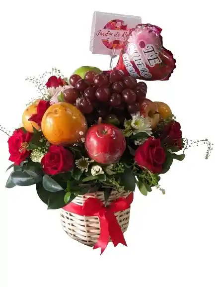 Canasta Con Flores Y Frutas