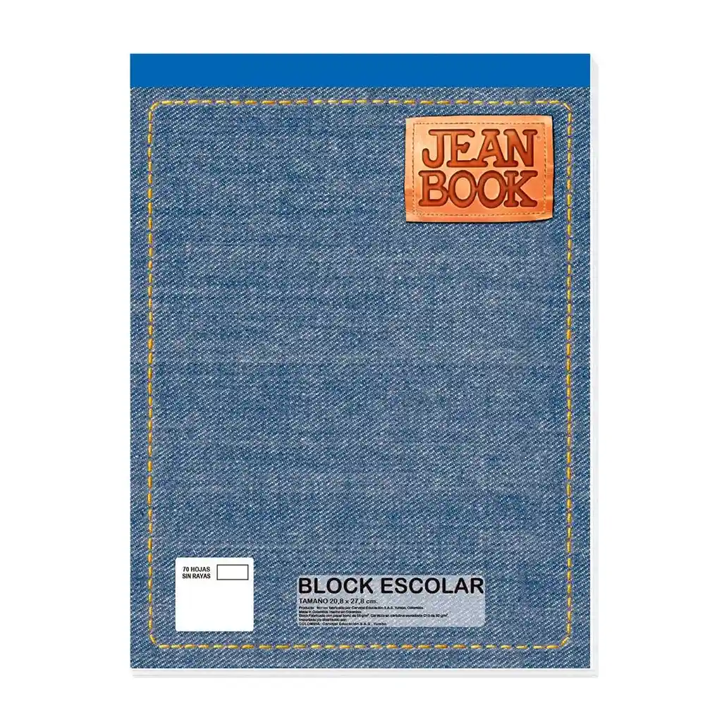 Block Jean Book Carta Sin Raya De 70 Hojas