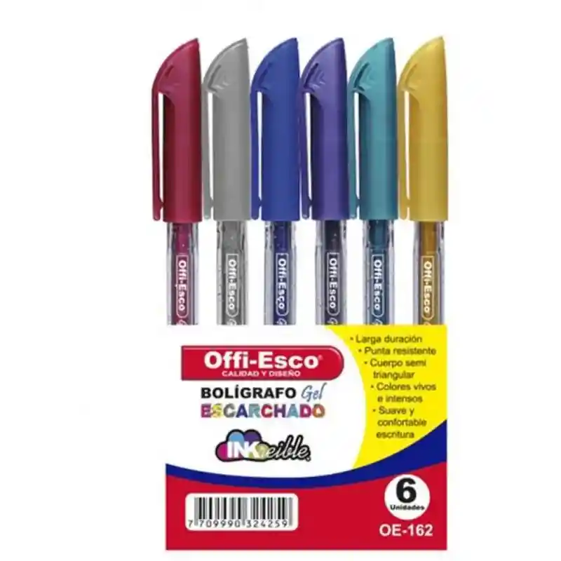 Boligrafo Gel Escarchado Offi Esco X 6 Colores Surtidos Oe-162