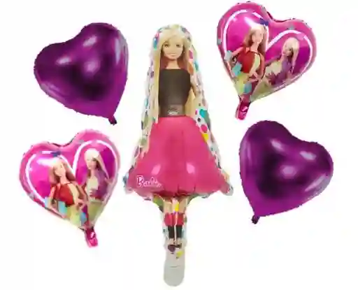 Bouquet Globos Metalizados 5 Piezas Barbie