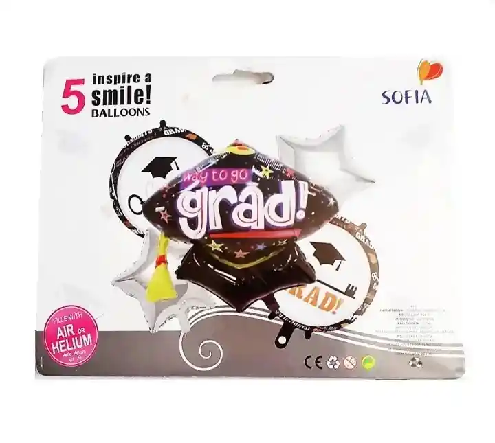 Bouquet Globo Metalizado 5 Piezas Grado Birrete