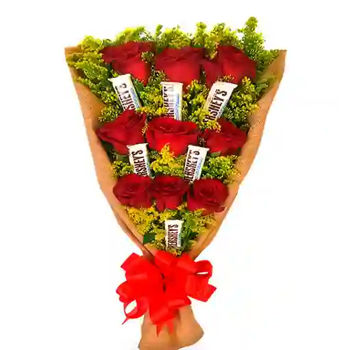 Rosas Rojas Con Hershey En Bouquet