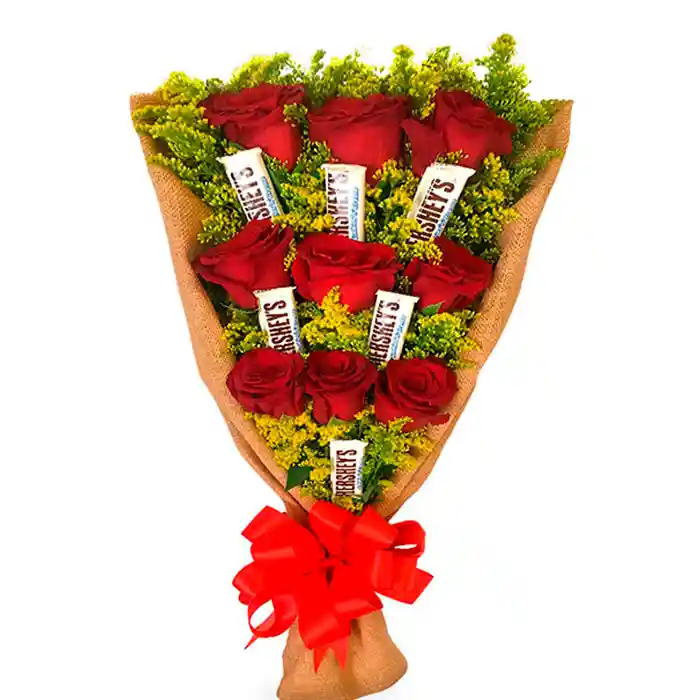 Rosas Rojas Con Hershey En Bouquet