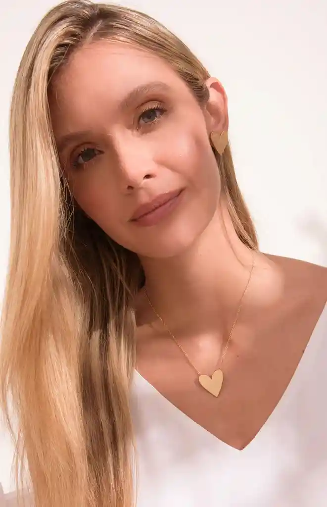 Set Cadena Y Aretes Maxi Corazón