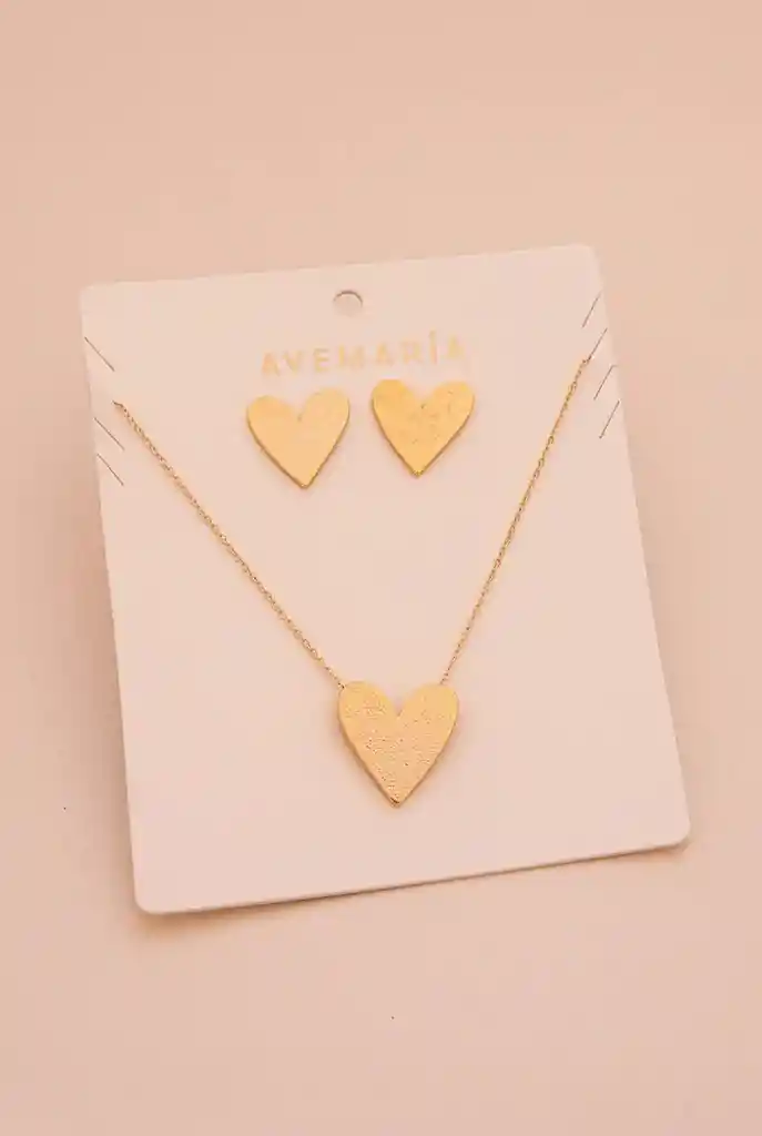 Set Cadena Y Aretes Maxi Corazón