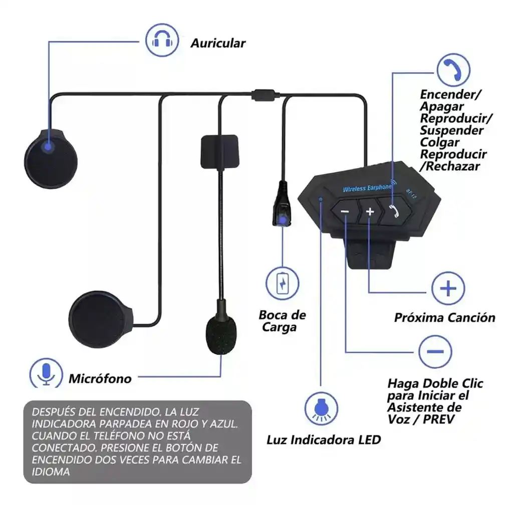 Intercomunicador Auriculares Casco Bluetooh Moto Musica