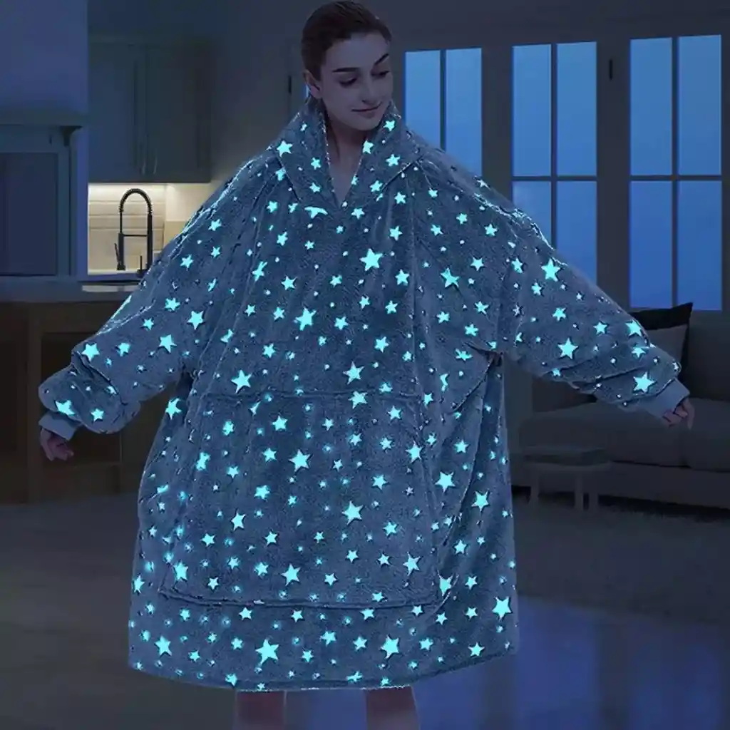 Abrigo Cobija Luminosa Capa De Felpa Estampado De Estrellas