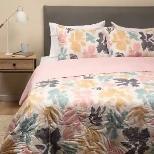Cubrelecho Edredon Quilt Doble Estampado Doble Faz +fundas