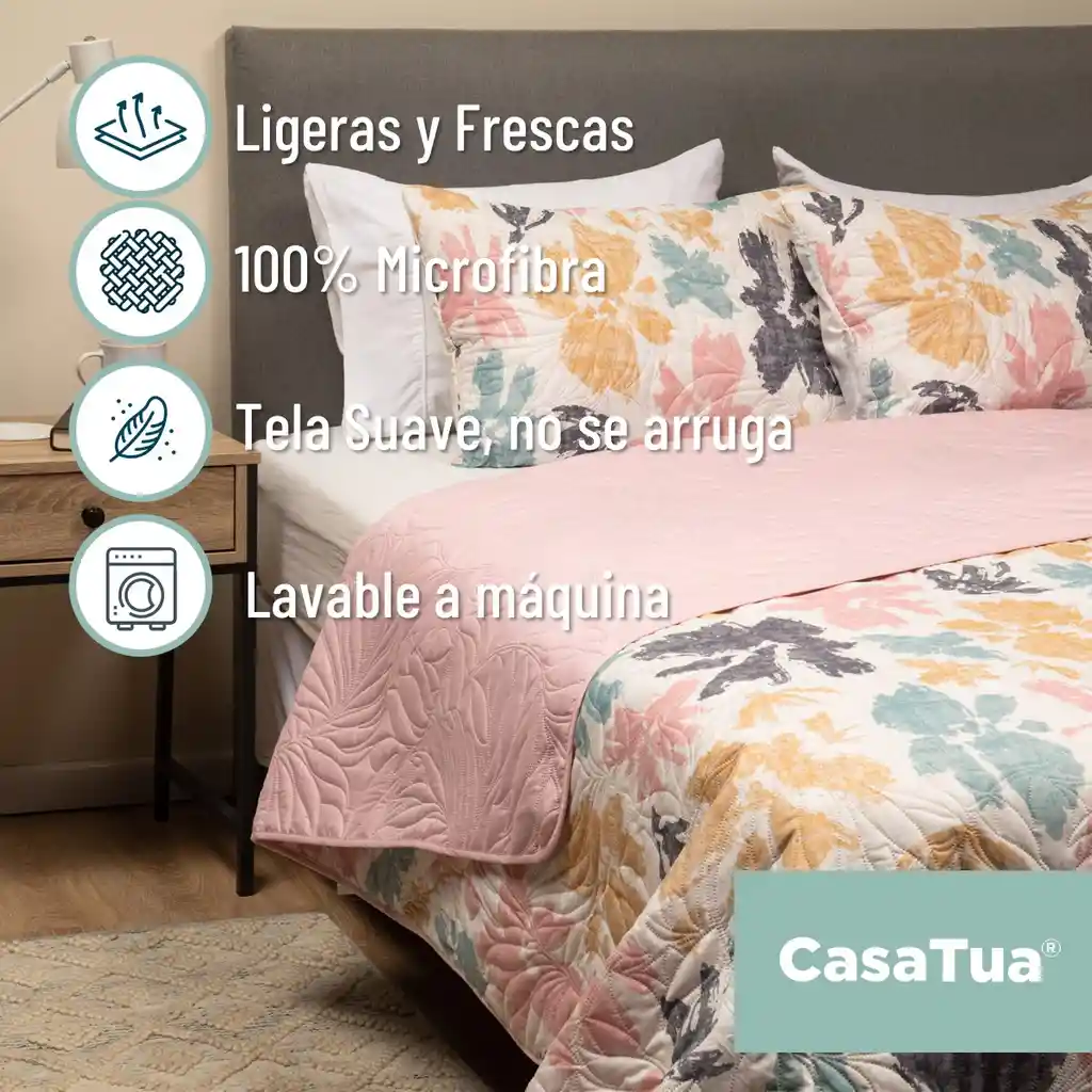 Cubrelecho Edredon Quilt Doble Estampado Doble Faz +fundas