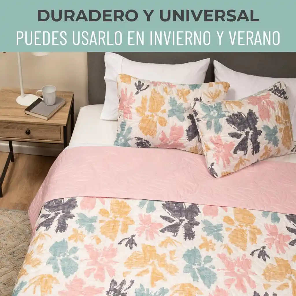 Cubrelecho Edredon Quilt Doble Estampado Doble Faz +fundas