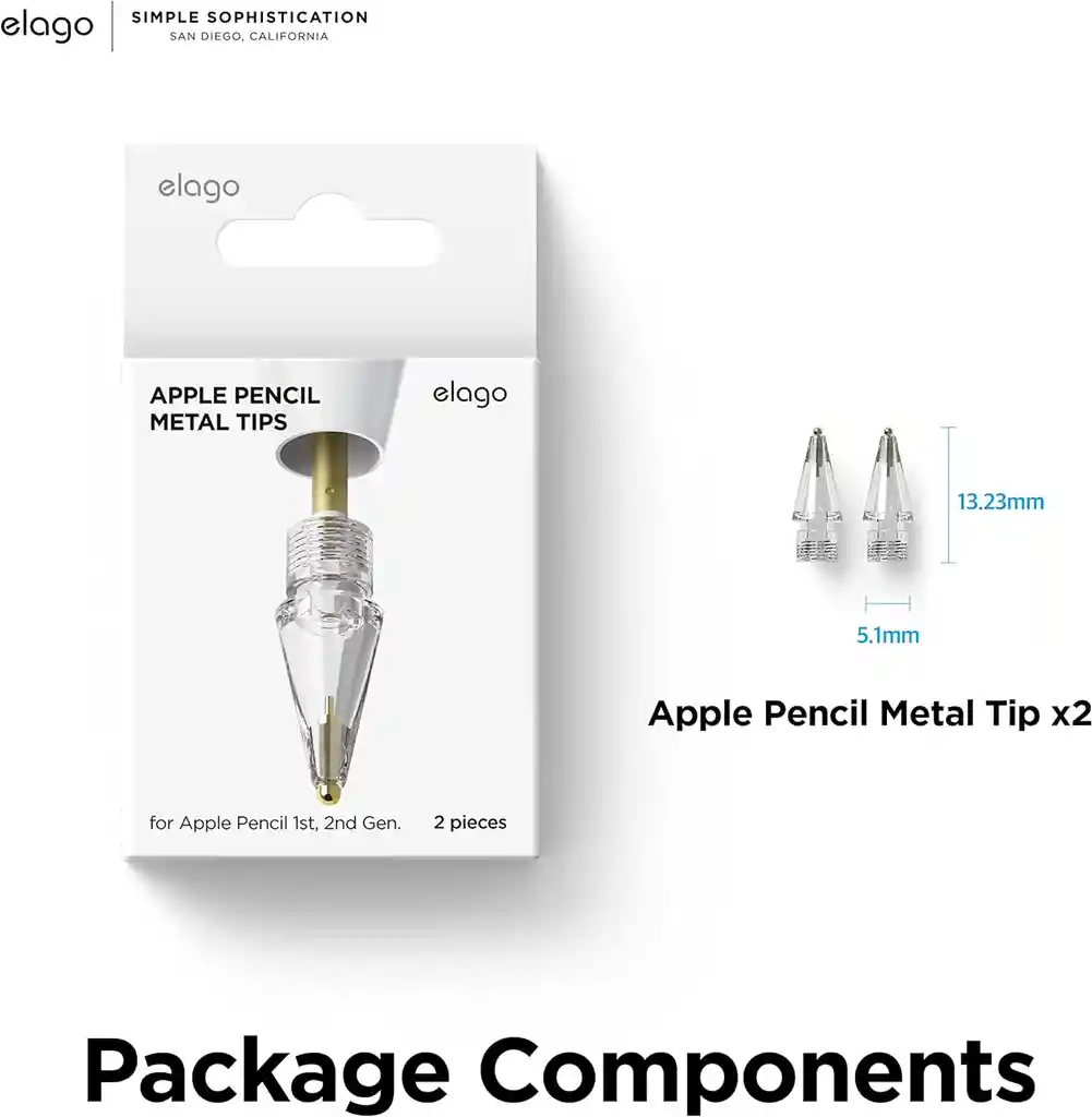 Elago Puntas De Metal Para Apple Pencil Pro, Usb-c Y 1 / 2 Generación X 2 Unid Clear